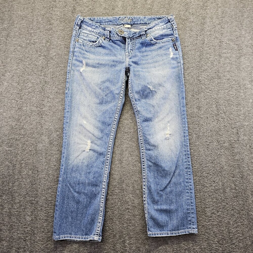 Silver Jeans Tuesday Capri Distressed Medium wash Womens Blue Jeans 28